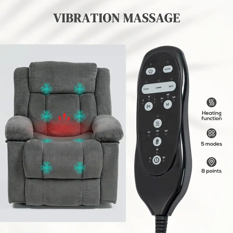 Power Lift Recliner Chair with Massage and Heat, Fabric Recliner with Remote Control