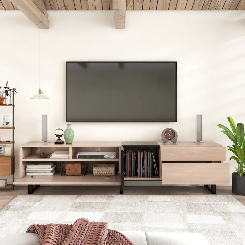 TV Stand for 80 TV with Double Storage Space, Media Console Table, Entertainment Center with Drop Down Door