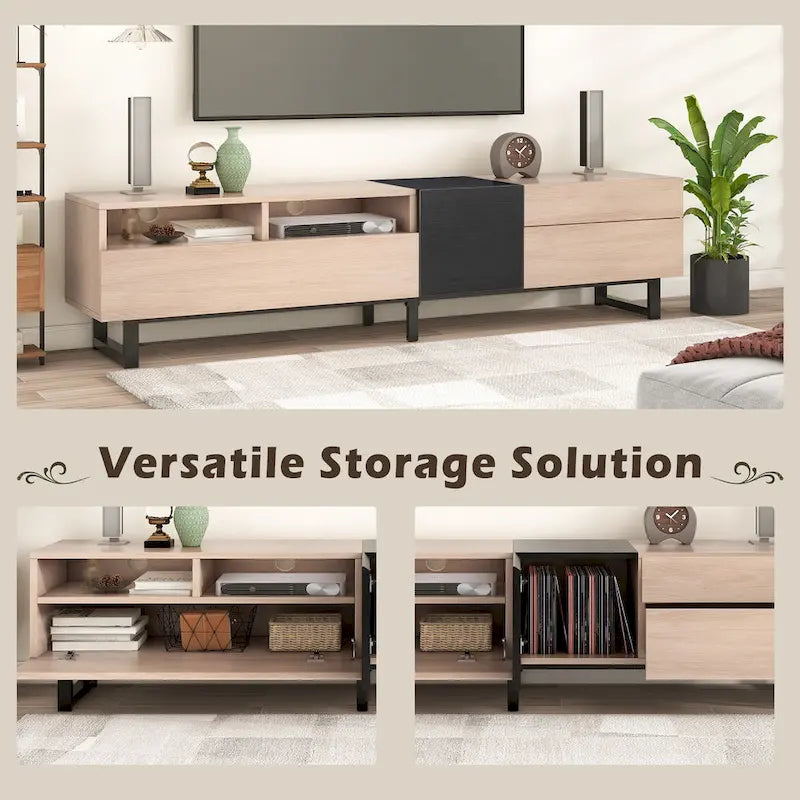 TV Stand for 80 TV with Double Storage Space, Media Console Table, Entertainment Center with Drop Down Door