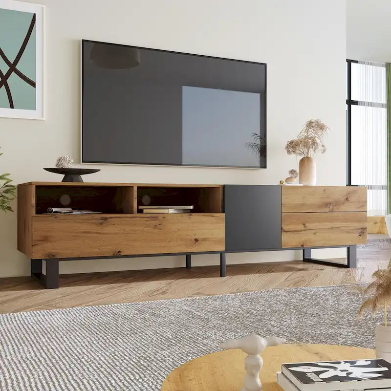 TV Stand for 80 TV with Double Storage Space, Media Console Table, Entertainment Center with Drop Down Door