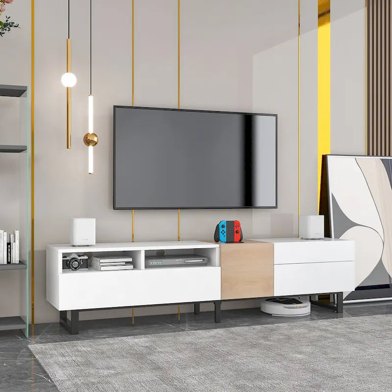 TV Stand for 80 TV with Double Storage Space, Media Console Table, Entertainment Center with Drop Down Door