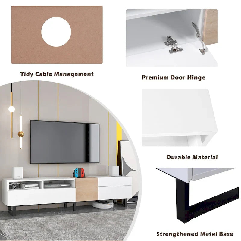 TV Stand for 80 TV with Double Storage Space, Media Console Table, Entertainment Center with Drop Down Door