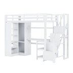 Metal Loft Bed with Desk, Wardrobe & Stepped Stairs – Twin/Full Size