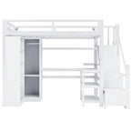 Metal Loft Bed with Desk, Wardrobe & Stepped Stairs – Twin/Full Size