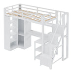 Metal Loft Bed with Desk, Wardrobe & Stepped Stairs – Twin/Full Size