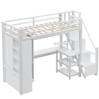 Metal Loft Bed with Desk, Wardrobe & Stepped Stairs – Twin/Full Size
