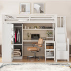 Metal Loft Bed with Desk, Wardrobe & Stepped Stairs – Twin/Full Size