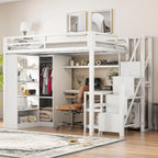 Metal Loft Bed with Desk, Wardrobe & Stepped Stairs – Twin/Full Size