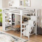 Metal Loft Bed with Desk, Wardrobe & Stepped Stairs – Twin/Full Size
