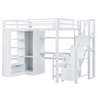 Metal Loft Bed with Desk, Wardrobe & Stepped Stairs – Twin/Full Size