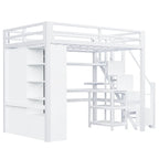 Metal Loft Bed with Desk, Wardrobe & Stepped Stairs – Twin/Full Size