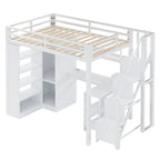 Metal Loft Bed with Desk, Wardrobe & Stepped Stairs – Twin/Full Size