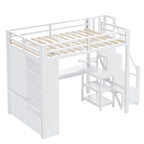 Metal Loft Bed with Desk, Wardrobe & Stepped Stairs – Twin/Full Size