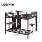 King over Twin XL Bunk Bed Frame with Built-in Wardrobe and Foldable Desk, Black