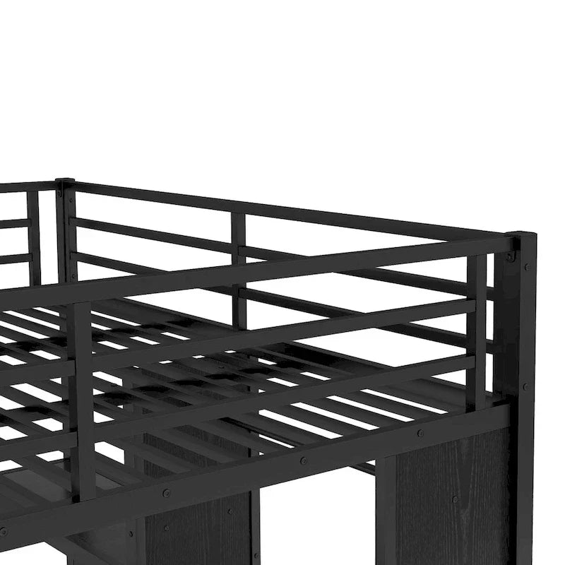 King over Twin XL Bunk Bed Frame with Built-in Wardrobe and Foldable Desk, Black
