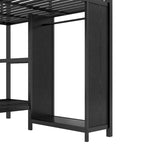 King over Twin XL Bunk Bed Frame with Built-in Wardrobe and Foldable Desk, Black