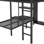 King over Twin XL Bunk Bed Frame with Built-in Wardrobe and Foldable Desk, Black