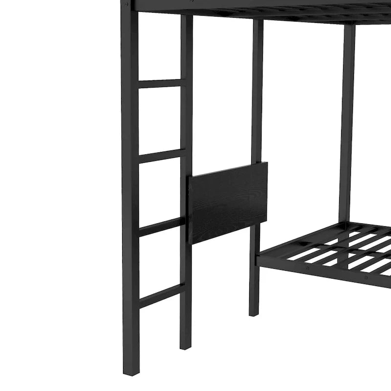 King over Twin XL Bunk Bed Frame with Built-in Wardrobe and Foldable Desk, Black