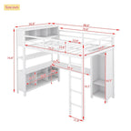 Full Size Metal Loft Bed with Wardrobe, L-Shaped Desk and Storage