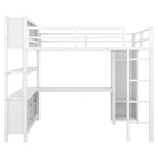 Full Size Metal Loft Bed with Wardrobe, L-Shaped Desk and Storage