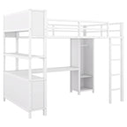 Full Size Metal Loft Bed with Wardrobe, L-Shaped Desk and Storage