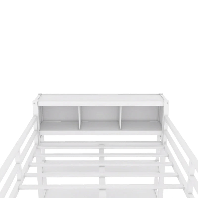 Full Size Metal Loft Bed with Wardrobe, L-Shaped Desk and Storage