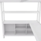 Full Size Metal Loft Bed with Wardrobe, L-Shaped Desk and Storage