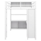 Full Size Metal Loft Bed with Wardrobe, L-Shaped Desk and Storage