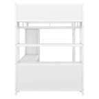 Full Size Metal Loft Bed with Wardrobe, L-Shaped Desk and Storage
