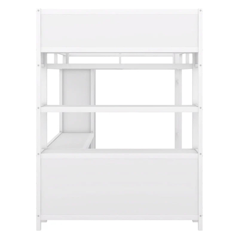 Full Size Metal Loft Bed with Wardrobe, L-Shaped Desk and Storage