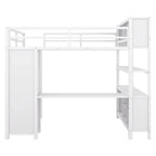 Full Size Metal Loft Bed with Wardrobe, L-Shaped Desk and Storage