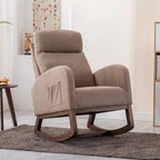 Upholstered Rocking Chair with Wood Legs and Side Pockets