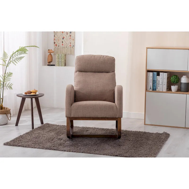 Upholstered Rocking Chair with Wood Legs and Side Pockets