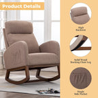 Upholstered Rocking Chair with Wood Legs and Side Pockets