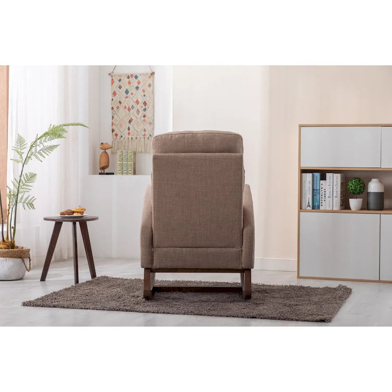 Upholstered Rocking Chair with Wood Legs and Side Pockets