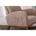 Upholstered Rocking Chair with Wood Legs and Side Pockets