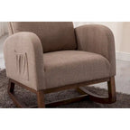 Upholstered Rocking Chair with Wood Legs and Side Pockets