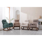 Upholstered Rocking Chair with Wood Legs and Side Pockets