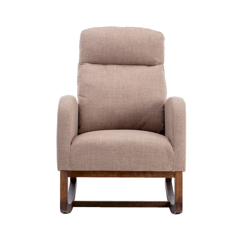 Upholstered Rocking Chair with Wood Legs and Side Pockets