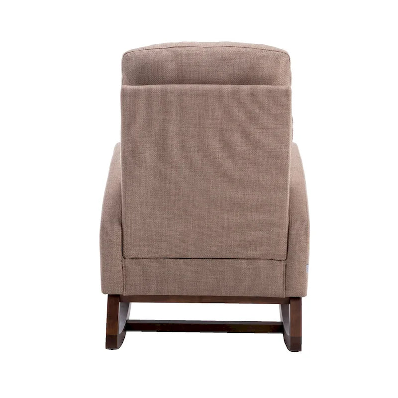 Upholstered Rocking Chair with Wood Legs and Side Pockets