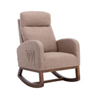 Upholstered Rocking Chair with Wood Legs and Side Pockets