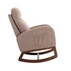 Upholstered Rocking Chair with Wood Legs and Side Pockets