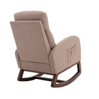 Upholstered Rocking Chair with Wood Legs and Side Pockets