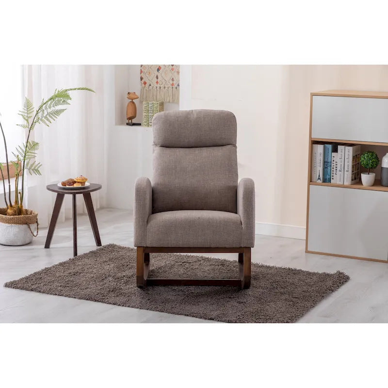 Upholstered Rocking Chair with Wood Legs and Side Pockets