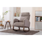 Upholstered Rocking Chair with Wood Legs and Side Pockets