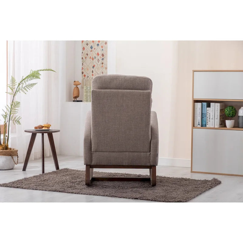 Upholstered Rocking Chair with Wood Legs and Side Pockets