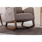 Upholstered Rocking Chair with Wood Legs and Side Pockets