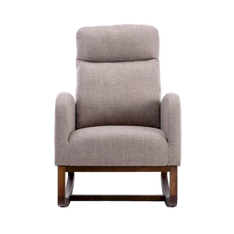 Upholstered Rocking Chair with Wood Legs and Side Pockets