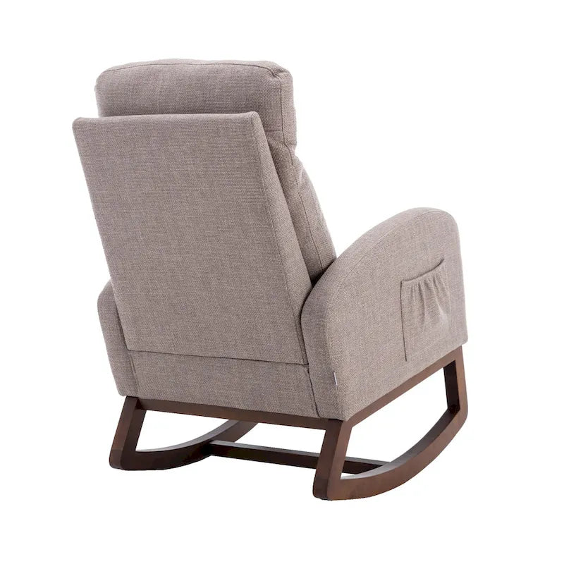Upholstered Rocking Chair with Wood Legs and Side Pockets