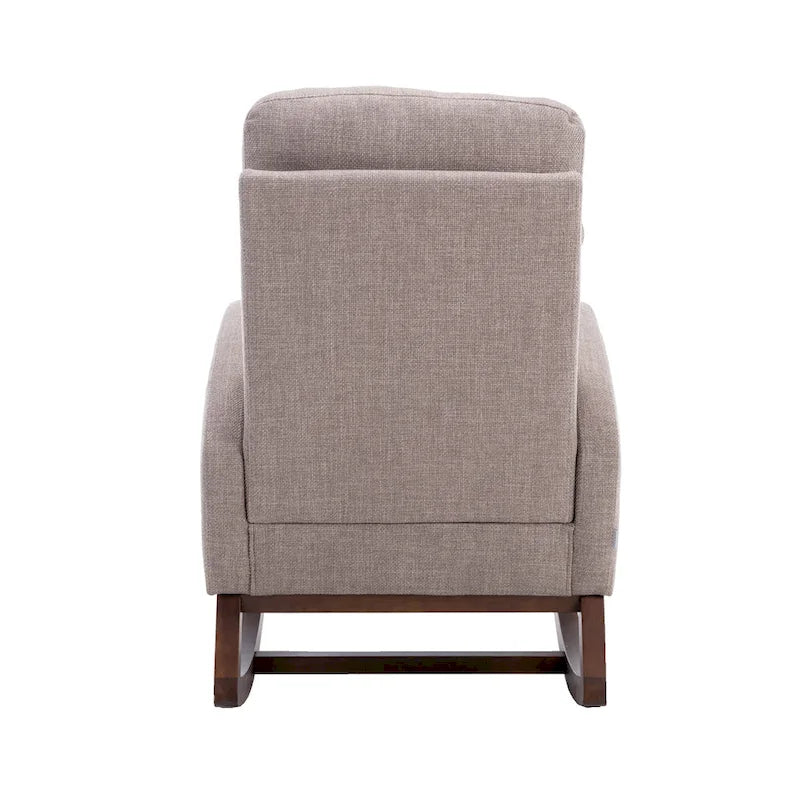 Upholstered Rocking Chair with Wood Legs and Side Pockets